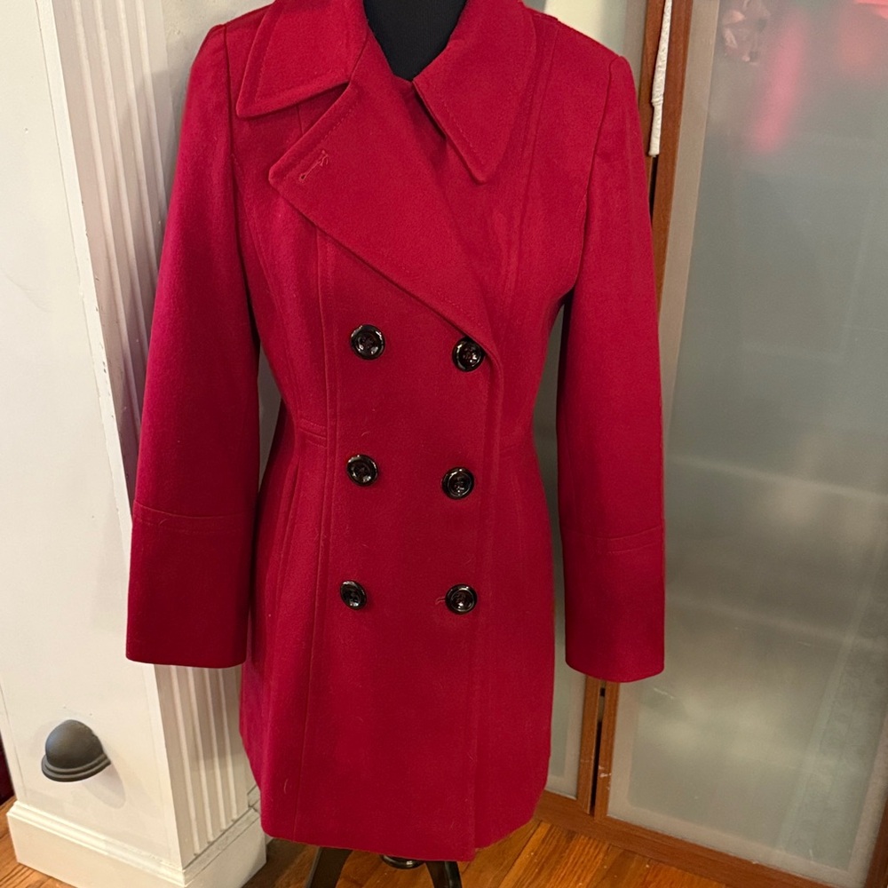 Anne Klein Vibrant Red Pea Coat Size M